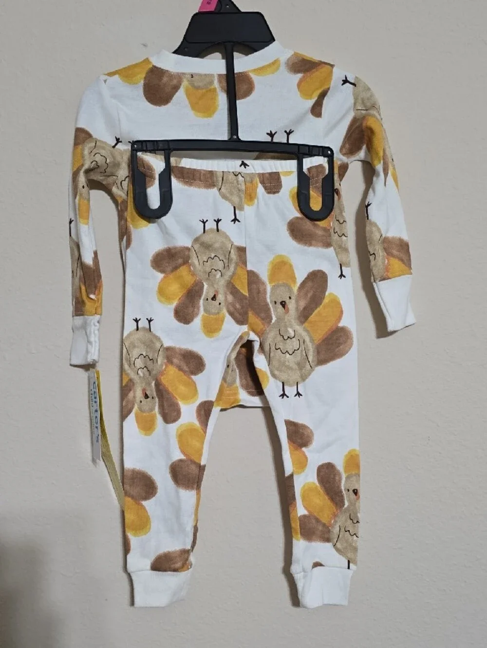 NWT Carter's Kids White & Brown Turkey Print Pajama Set Size 18 Months